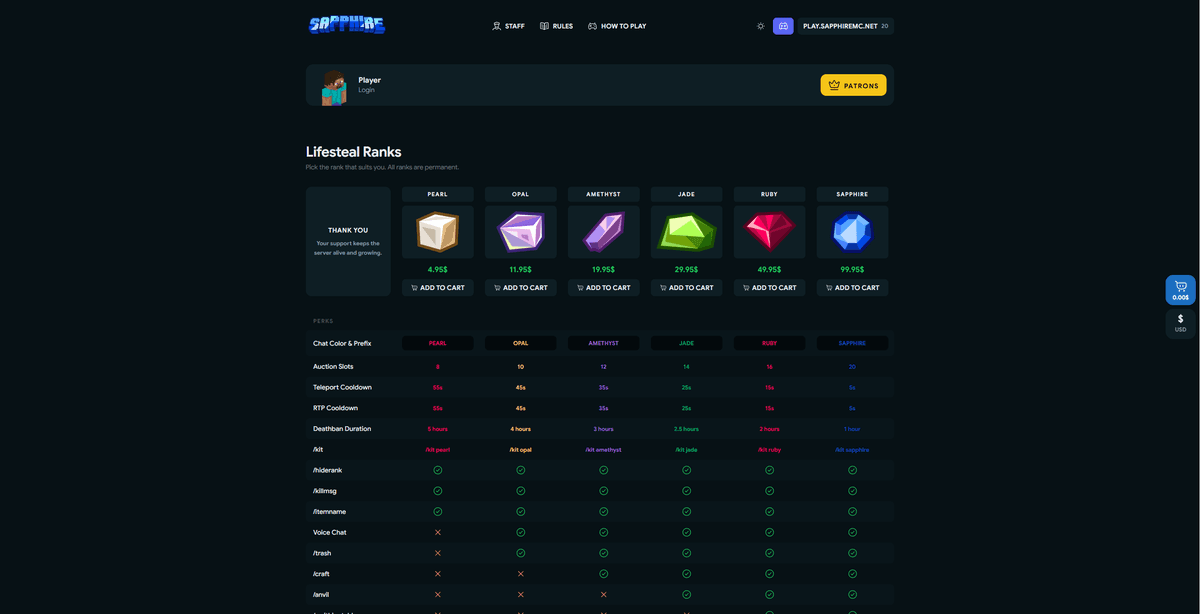 Ranks-síðan á Sapphiremc.net í dökku þema