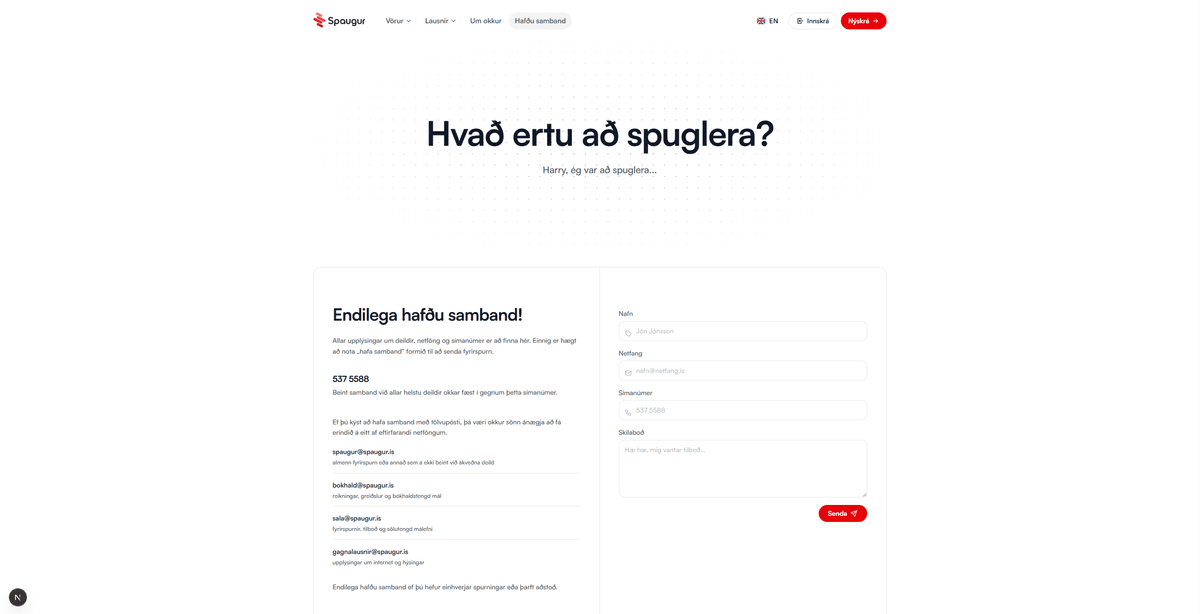 Hafðu samband-síða Spaugur.is 2.0